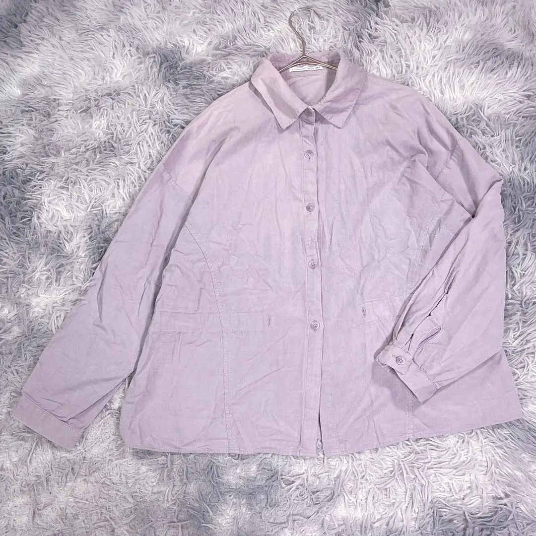 【F】コーデュロイシャツ　パープル　春秋　綿100％ レディース　フリーサイズ