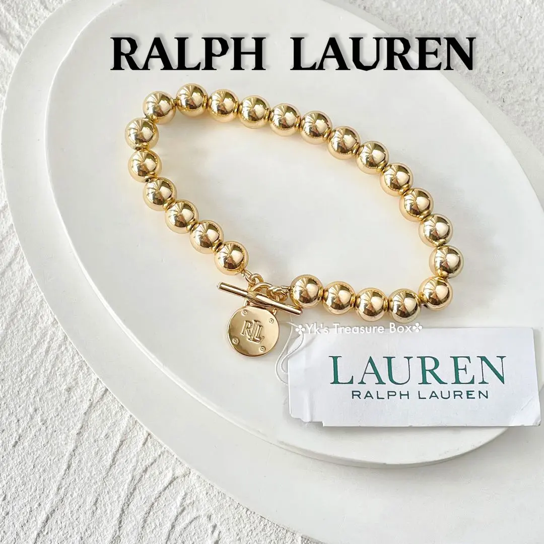 G533/RALPH LAUREN/8mm/南京錠ゴールドビーズブレスレット