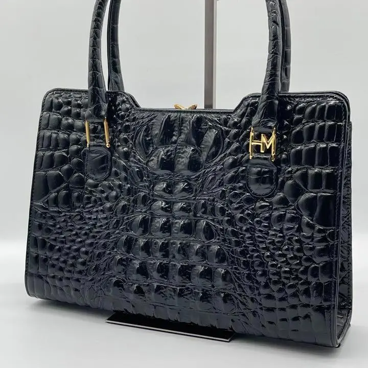 【美品】HANAE MORI ハナエモリ ハンドバッグ クロコダイル ブラック