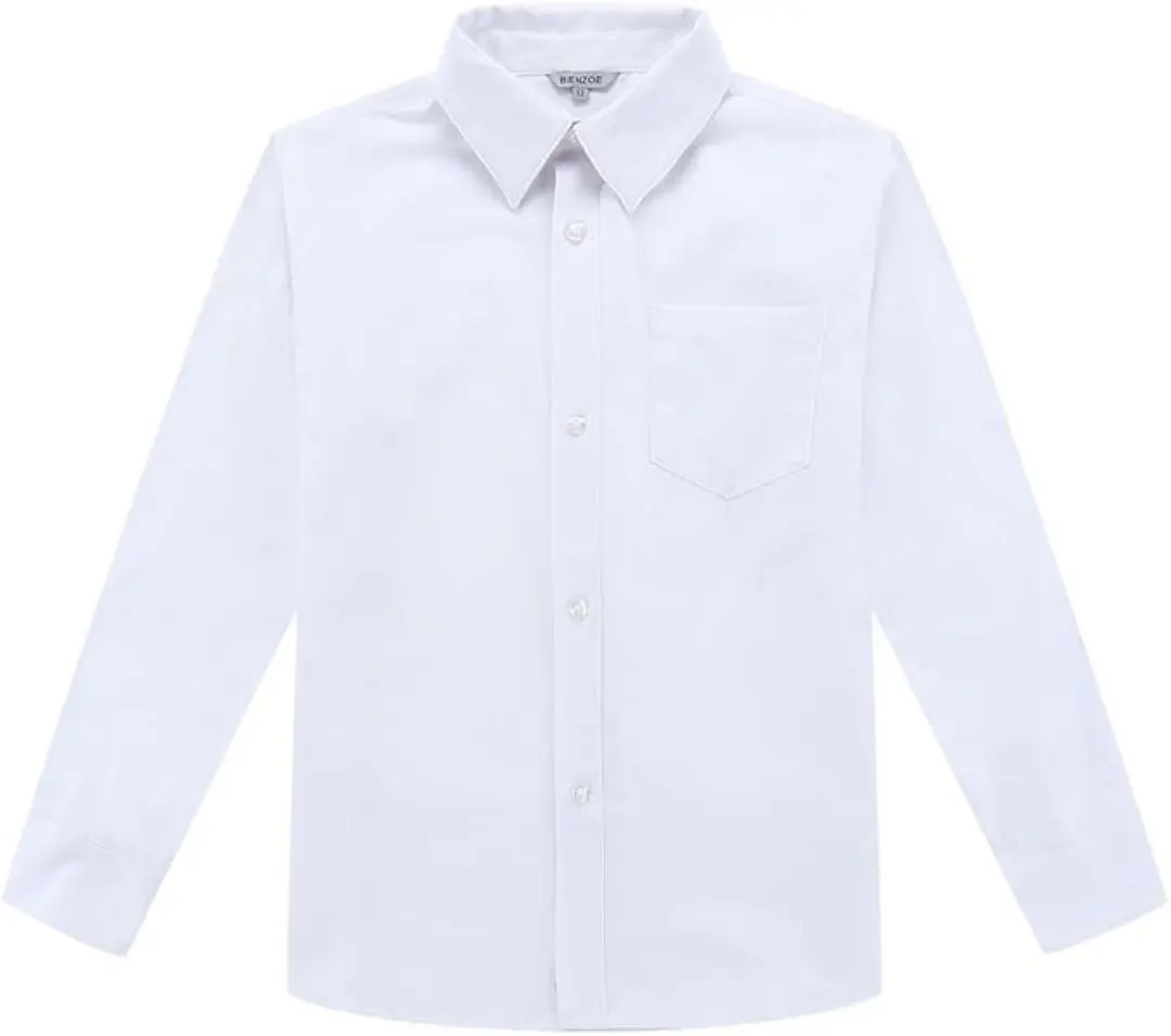 Bienzoe 子供 キッズ シャツ 長袖 ホワイト 無地
