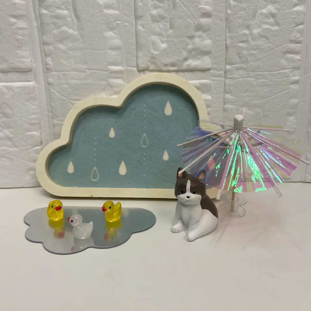 雨雲 パラソル フレンチブルドックとアヒルのオブジェ5点 ナチュラルキッチン
