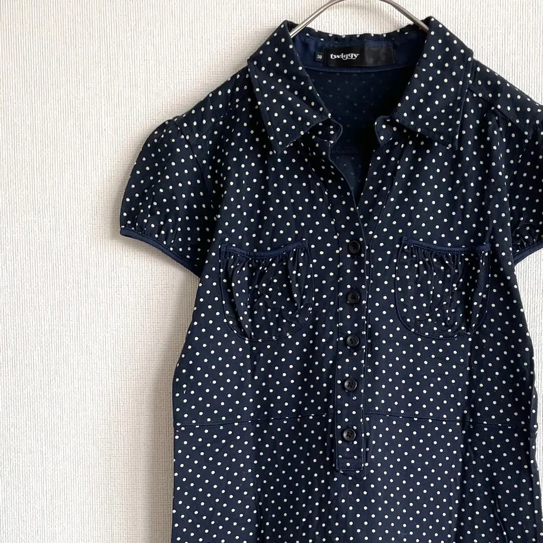 twiggy ひざ丈ワンピース シャツワンピース ドット柄 胸ポケット シンプル