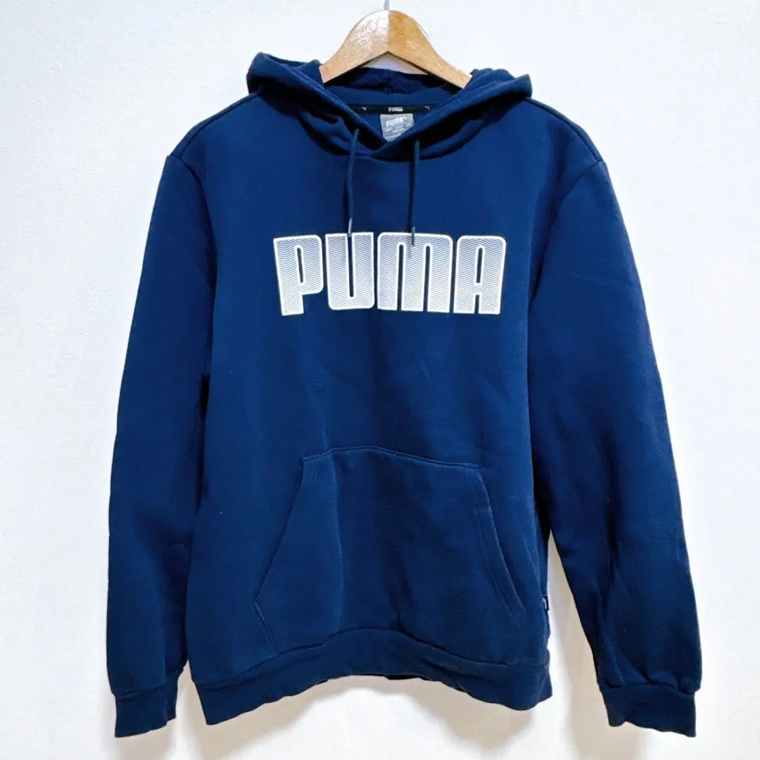 【美品】PUMA プーマ（L）パーカー フーディー プルオーバー ネイビー 紺