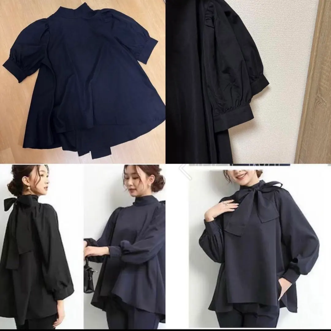 ハイネック　ビッグリボン　ブラウス