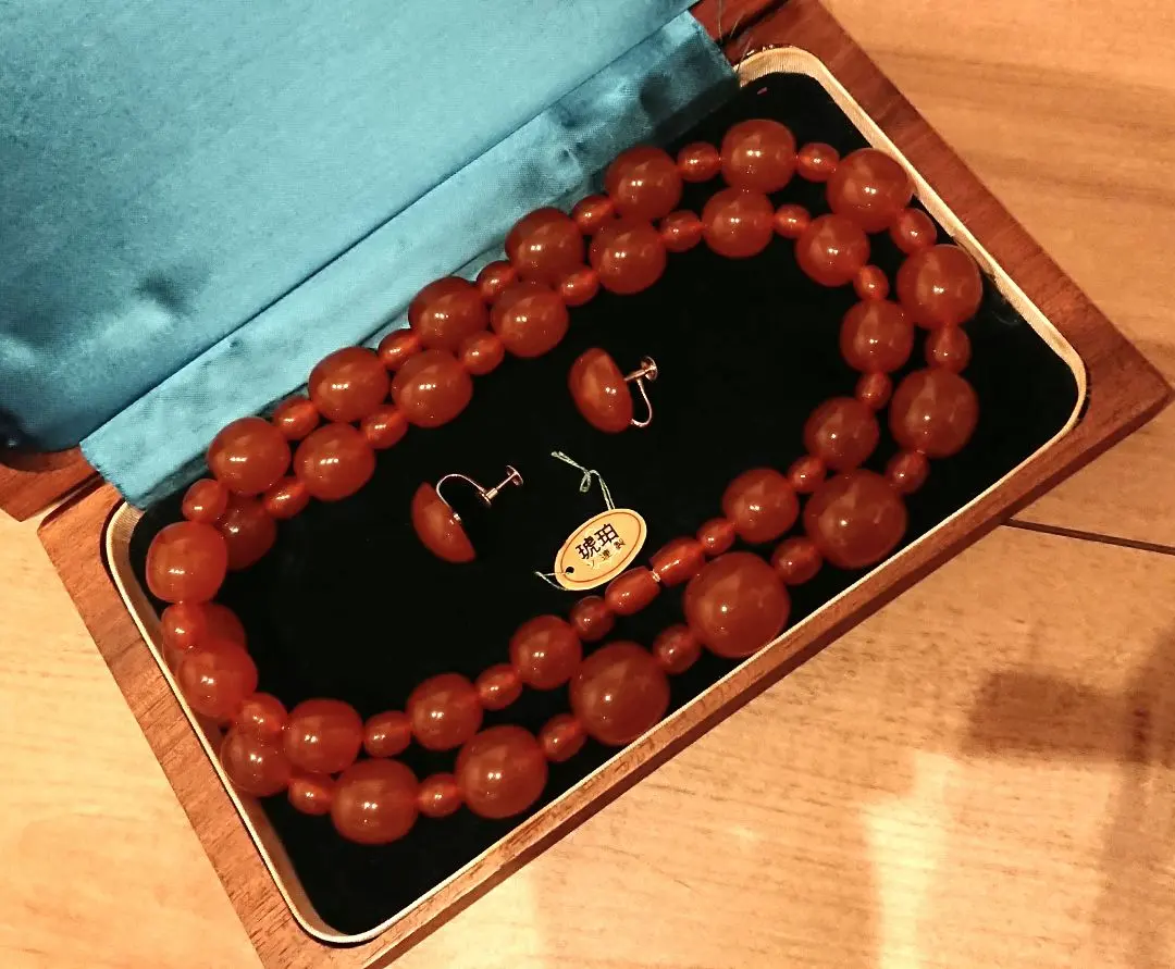 琥珀 ネックレス イヤリング セット