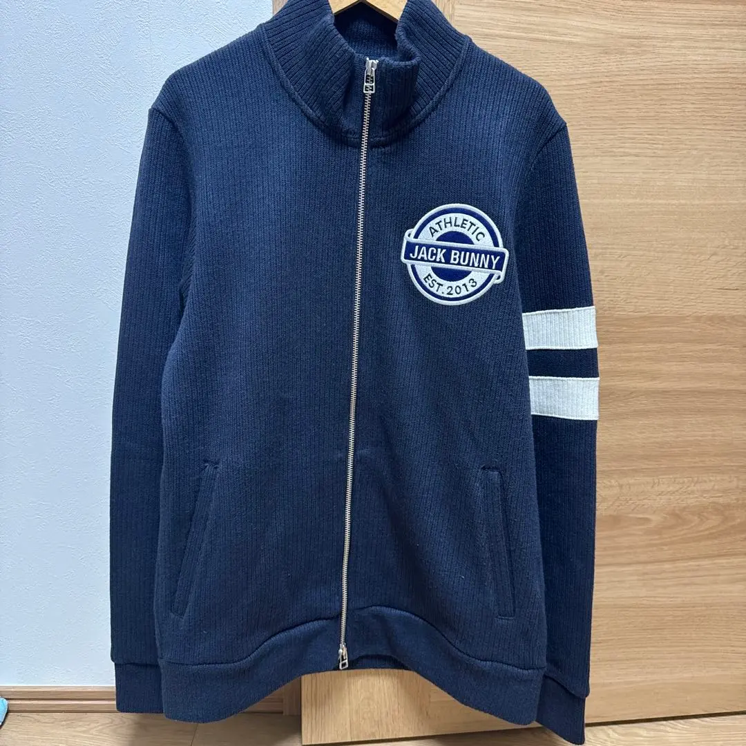 JACKBUNNY ブラック ジップアップニットジャケット　ネイビー