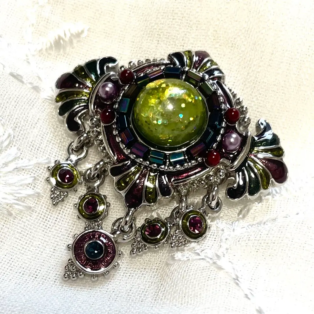 ヴィンテージブローチ エスニック ビジューアンティークシルバー 繊細 上品③