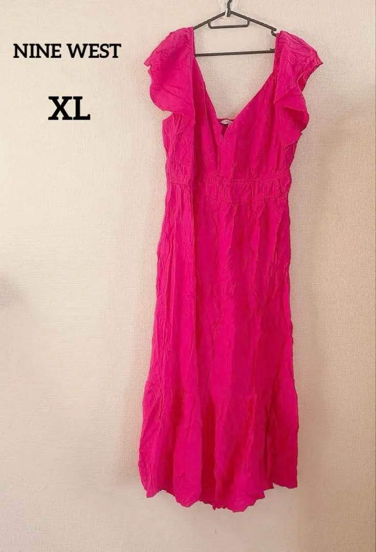 NINE WEST 【XL】ピンク ノースリーブ ロングワンピース