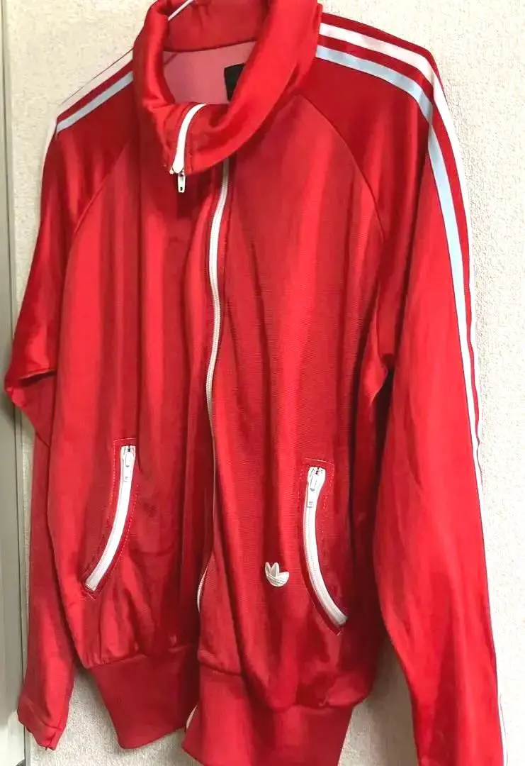 美品90s】アディダス刺繍トラックジャケット古着ジャージトップレッドトレフォイル