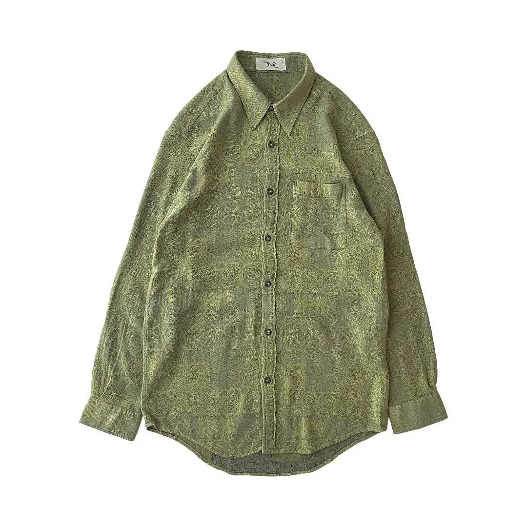 old　デザインシャツ　総柄　幾何学　レーヨン混　ジャパンヴィンテージ　レトロ