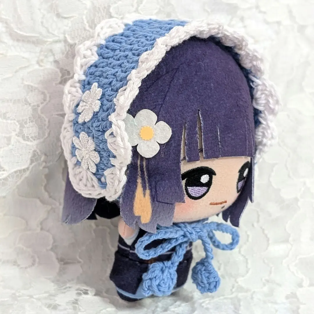 〈薄青色×白色〉ぬい服　ヘッドドレス　ちびぐるみ　おまんじゅう　にじぬい