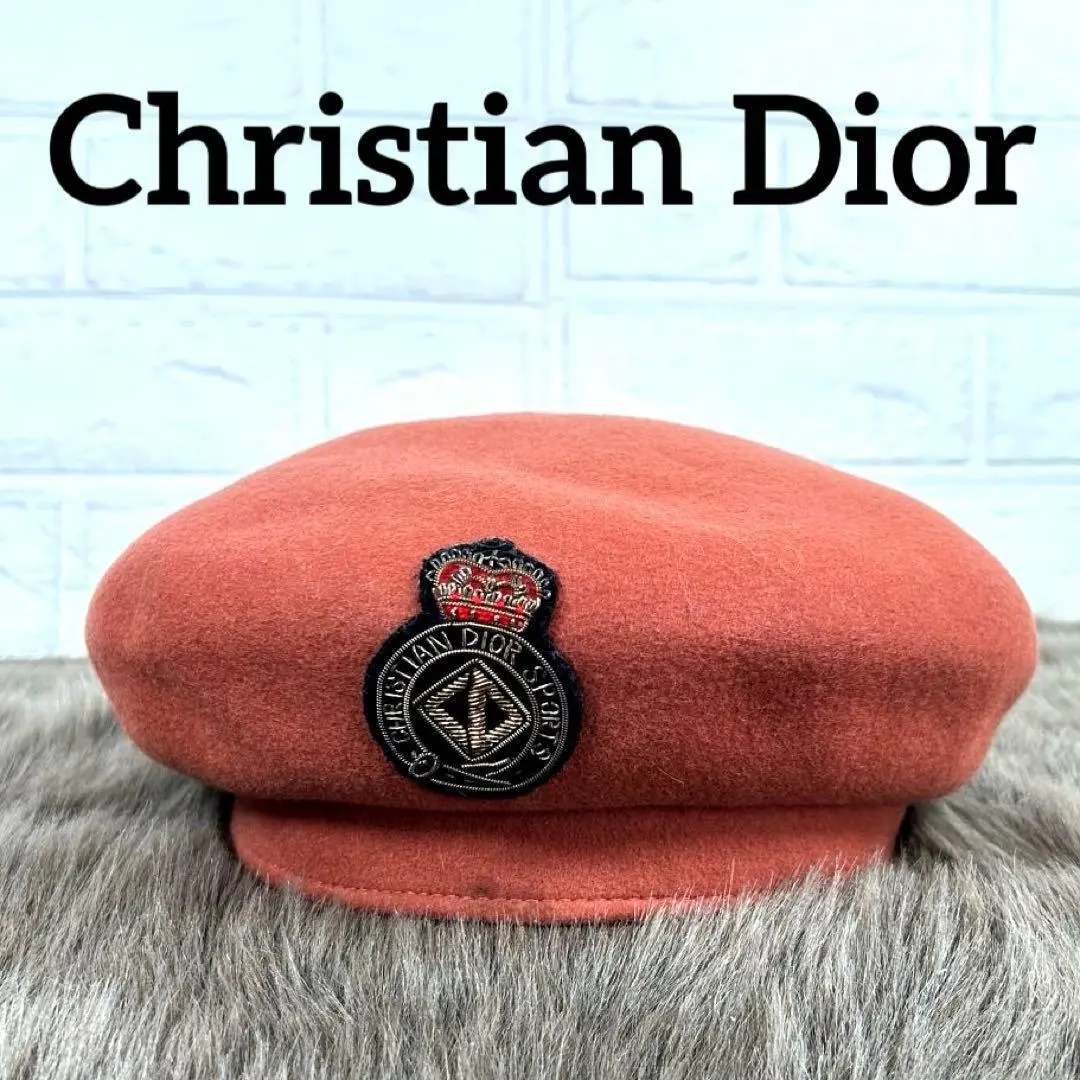 クリスチャンディオール　ベレー帽　帽子　茶色　ブラウン　ロゴ　刺繍　T159
