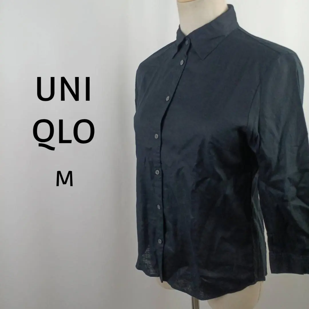 UNIQLO　七分袖シャツ　M　ブラック　リネン混　麻　カジュアル