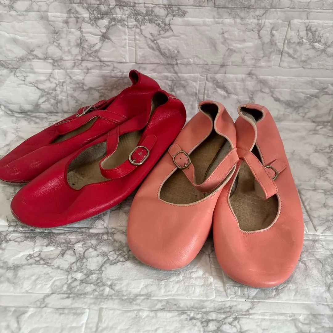 訳あり大特価‼️ピンク 赤 ストラップ フラットシューズ 22.5cm