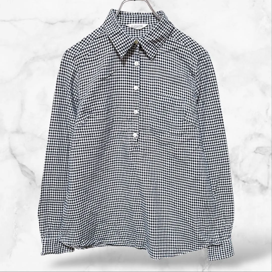 【ELLESAISON】長袖ハーフボタンブラウスシャツ チェック(11\L)総柄