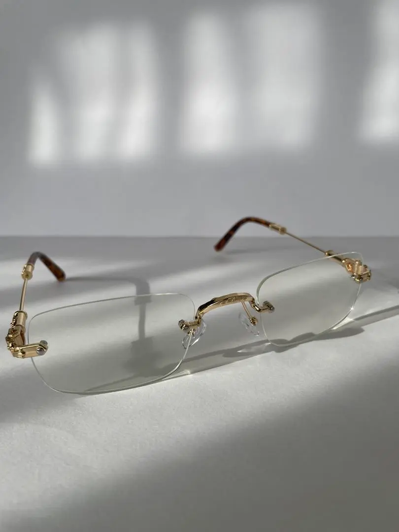 リムレス眼鏡 ゴールド　べっ甲柄　軽量 クラシックデザイン ユニセックス