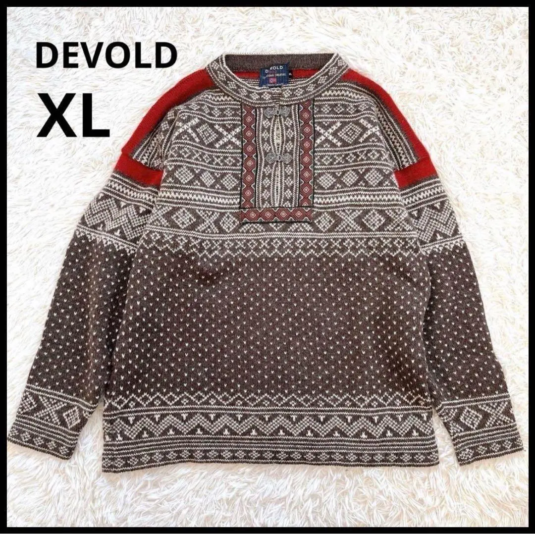 ☆ヴィンテージ☆ノルディックニット メタルフック ネイビー XL 大きいサイズ