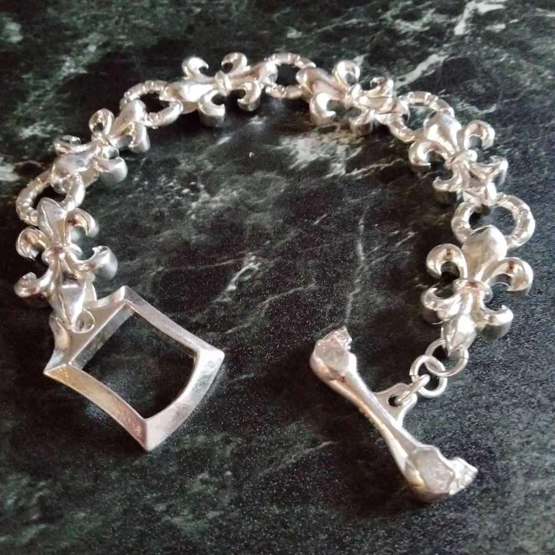 20-23cm S925 シルバーフルール・ド・リス ブレスレット ★百合 髑髏