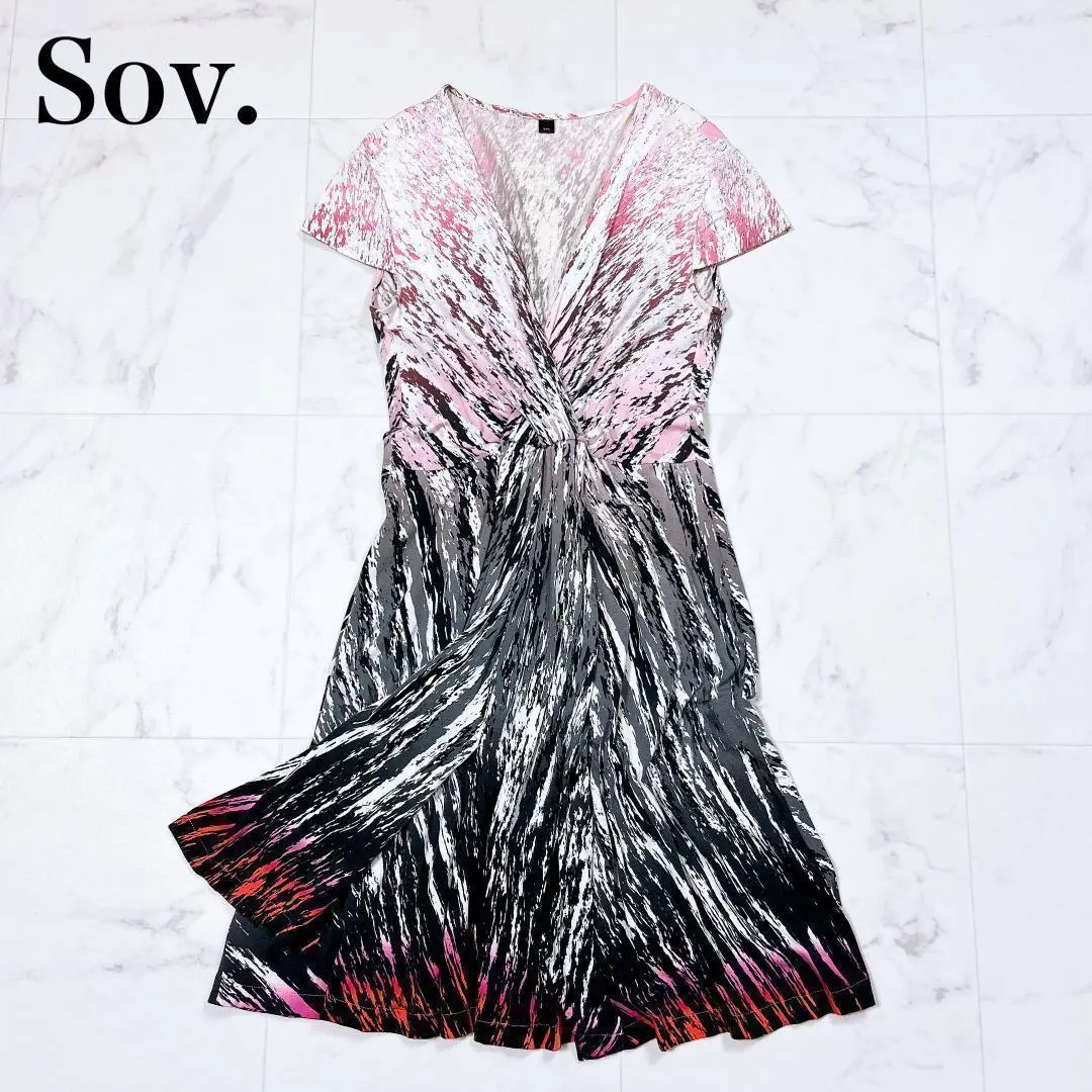 ■ Sov. ソブ 総柄ワンピース マーブルグラデーション ストレッチ