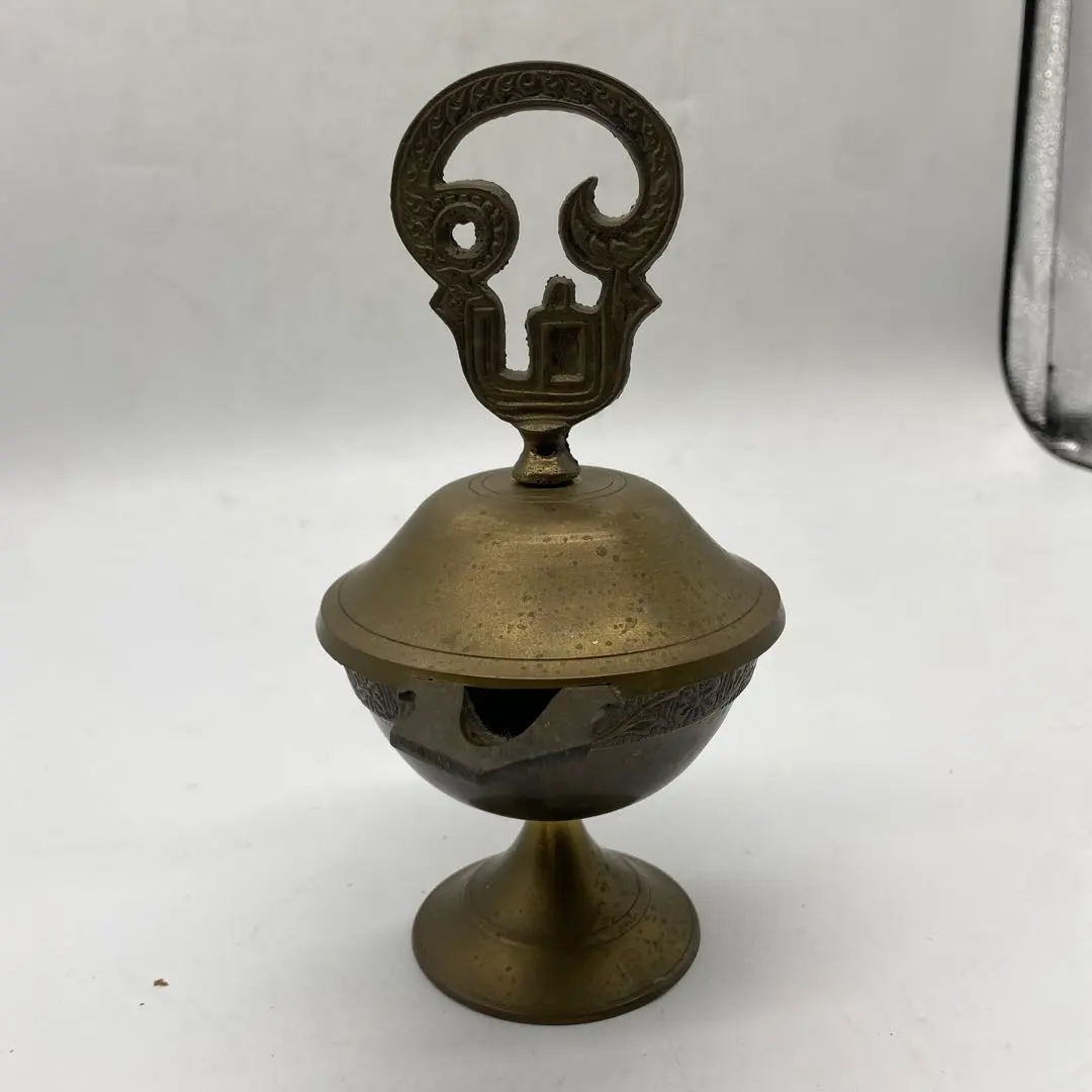 アンティーク 真鍮製 香炉 お香立て 彫刻入り 骨董 ヴィンテージ インテリア