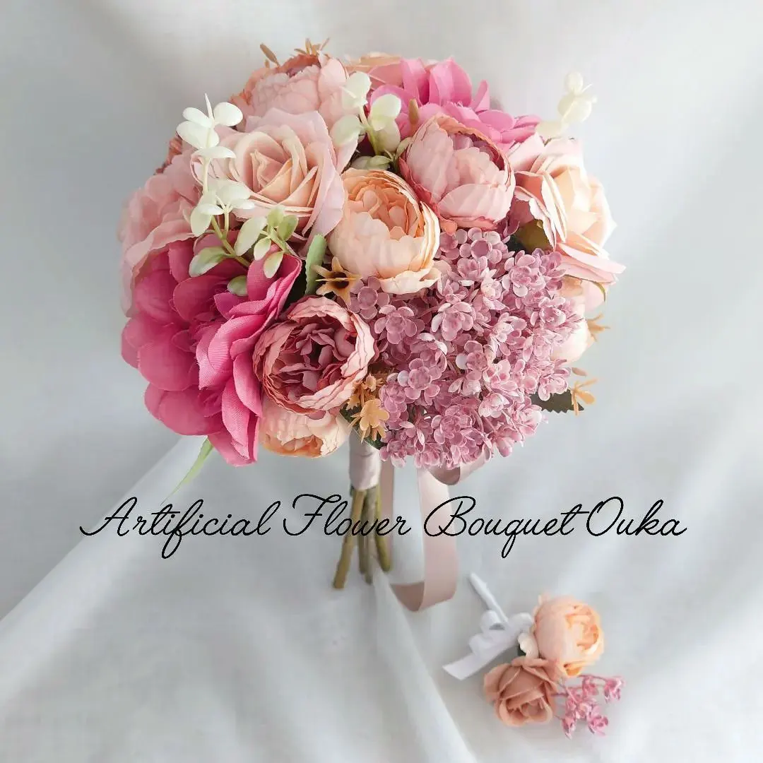 NO.DULP785くすみピンクウェディングブーケ造花クラッチブーケブートニア