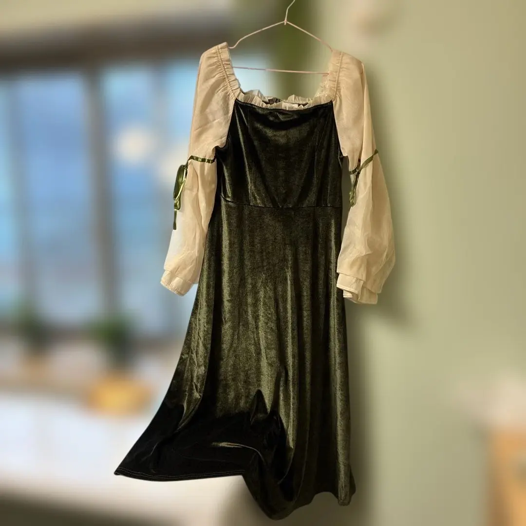 ベルベット 緑色 ロングワンピース