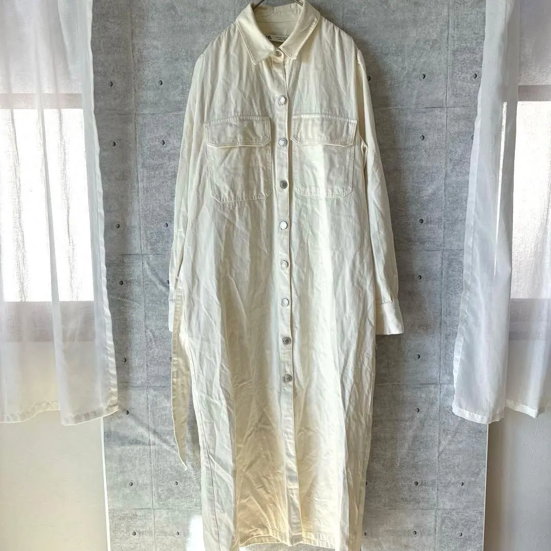 【ZARA】ロングワンピース　ウエストリボン　美品　 コットン×リネン生地