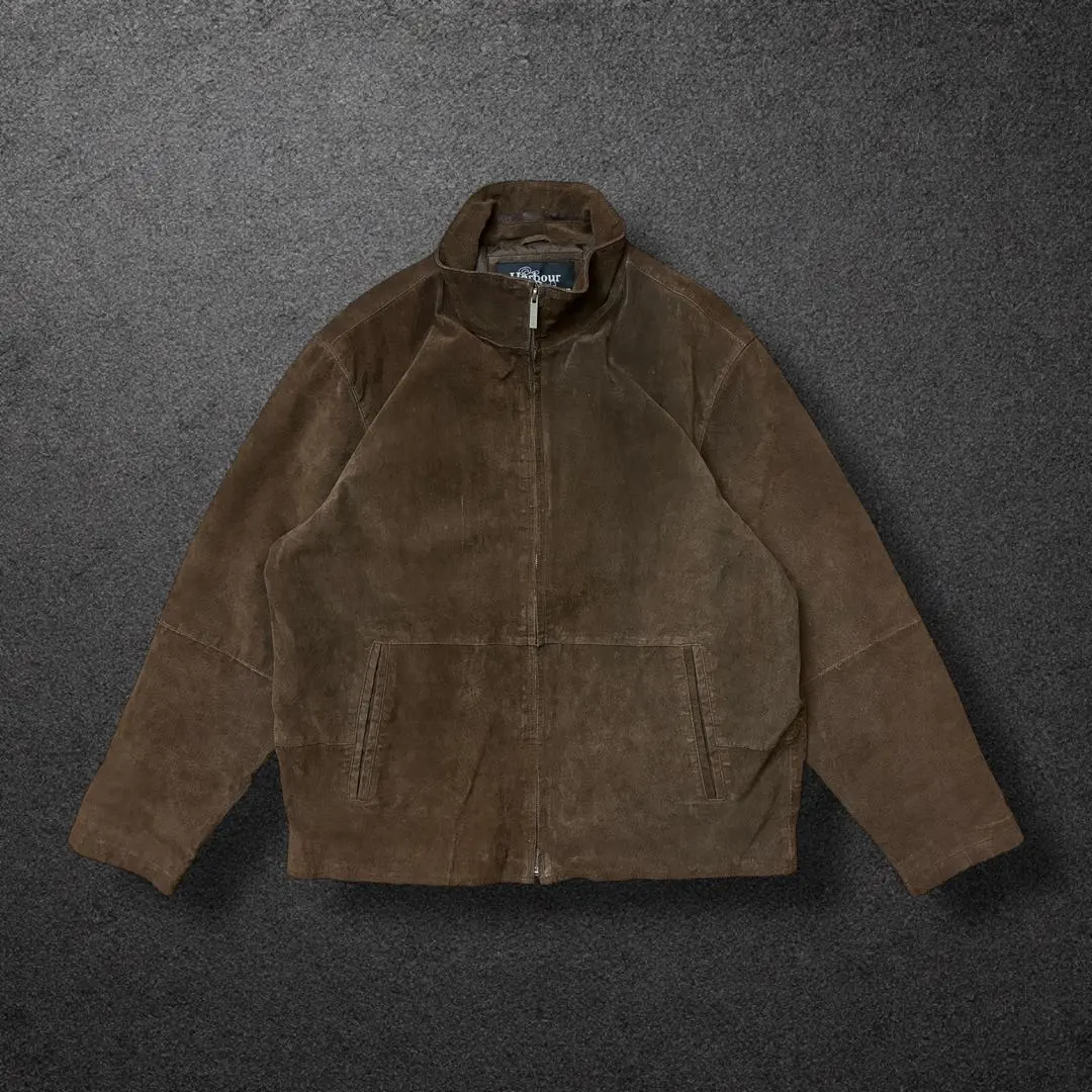スウェードレザーブルゾンLブラウン本革短丈ドリズラー起毛ジップアップ