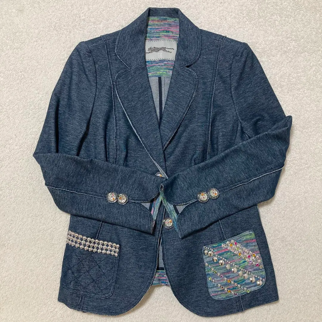 伊太利屋　イタリヤ　デニムジャケット　ラインストーン付き　レディース　サイズM