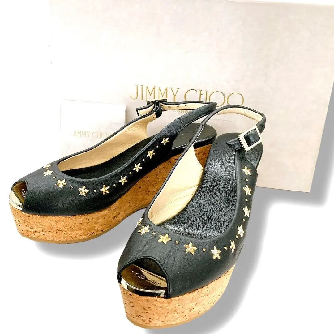 極美品✨ ジミーチュウ　サンダル　スタッズ　厚底　ウェッジソール　黒　21cm