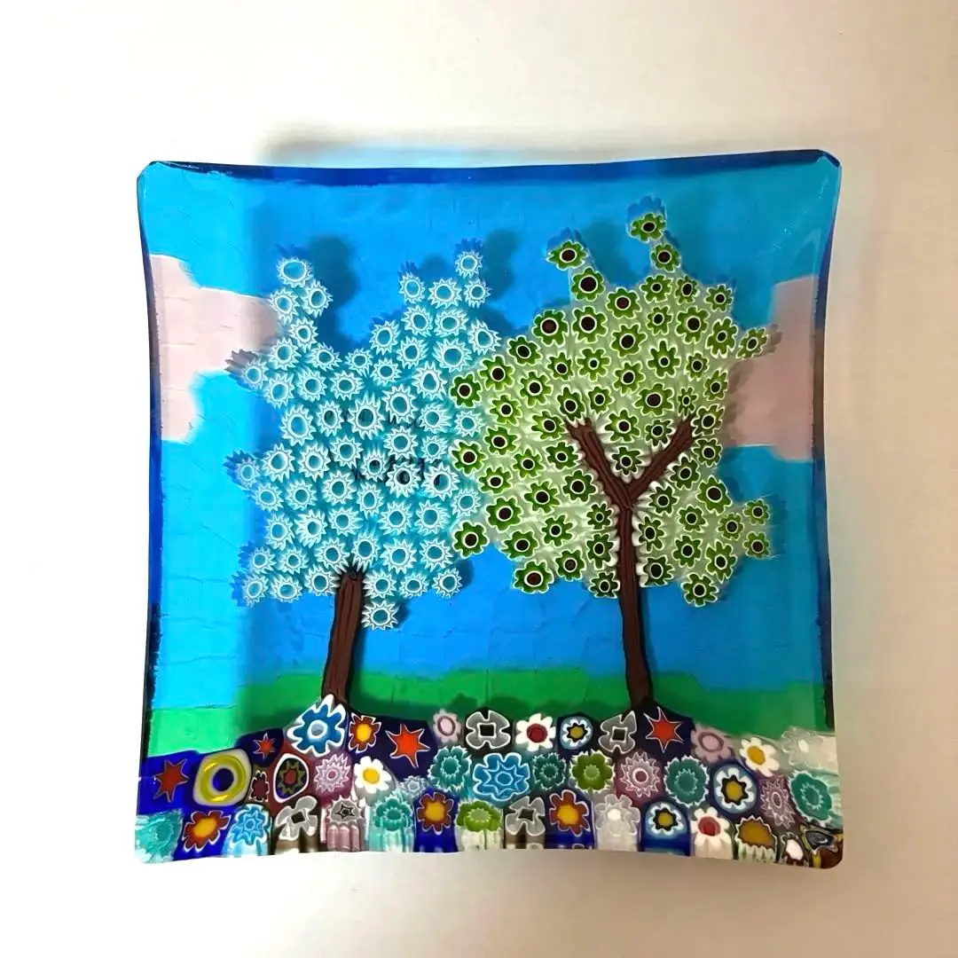 ベネチアンガラス ミルフィオリ プレート スクエア ガラス 豆皿 ムラーノ