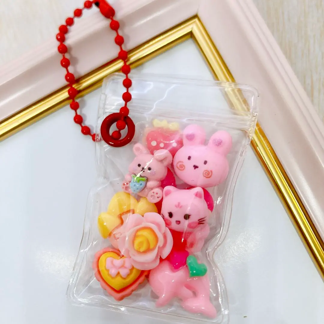デコパーツ詰め詰めキャンディバッグ＊ピンク系 ボールチェーン キーホルダー