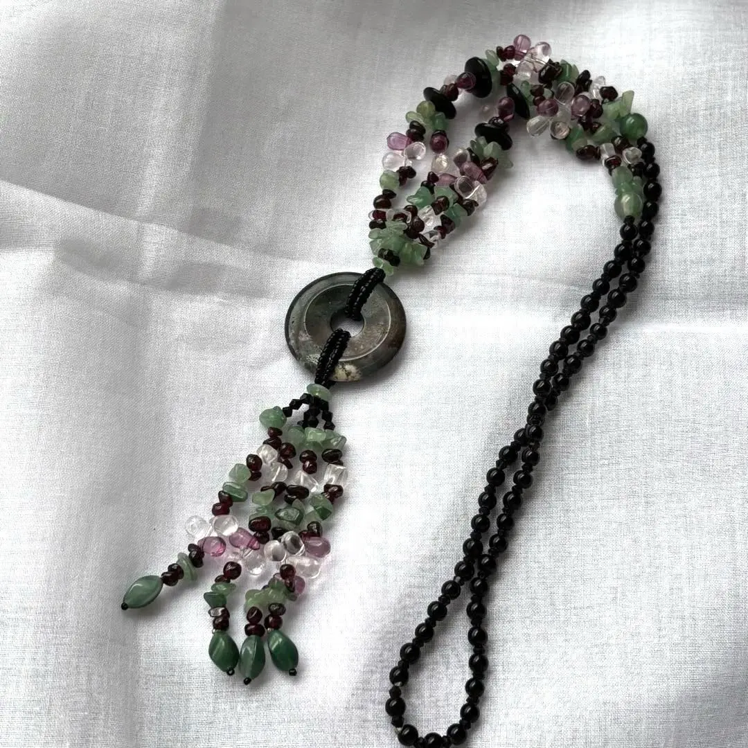 天然石　ビーズ　ロング　ネックレス