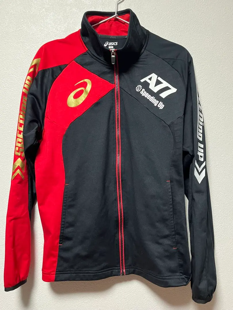 アシックス　asics A77 ジャージ　黒　赤　ブラック　レッド　mサイズ