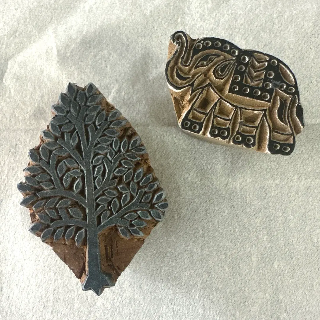 ハンドブロック 木製 布ハンコ 2個セット 木・象 モチーフ