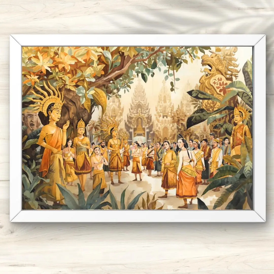 A4 神々の庭に響く祈りの行列 儀式風景アート インテリアアート ウォールアート