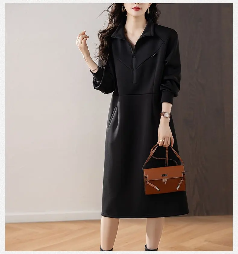 スタンドカラー スウェット ロングワンピース ゆったり系 体型をカバー 着痩せ