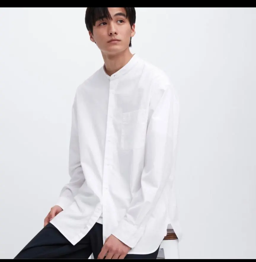 ユニクロ エクストラファインコットンオーバーサイズスタンドカラーシャツ